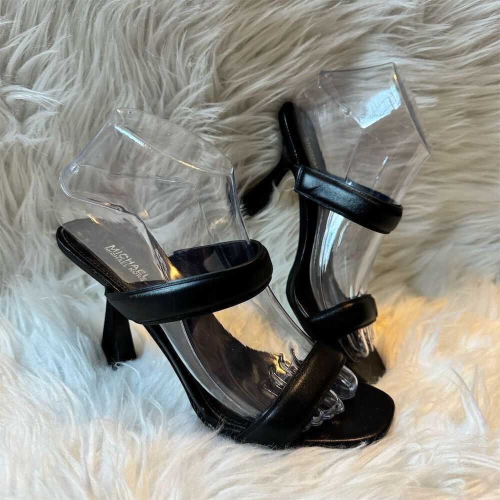 Michael Kors Clara Women's Black Two Strap Sandals Size 6.5 Heel Resort